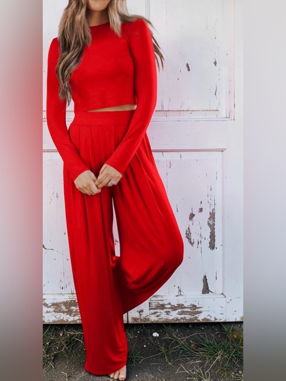 Amazon Red Wide-Leg Knit Pants Set